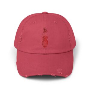 Unisex Distressed Cap with Taoist Protection Talisman - Dashing Red, One size
