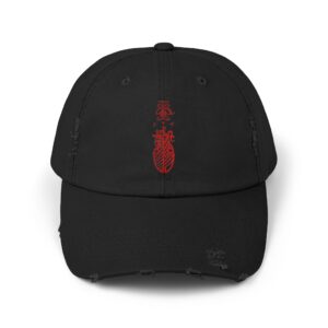 Unisex Distressed Cap with Taoist Protection Talisman - Black, One size