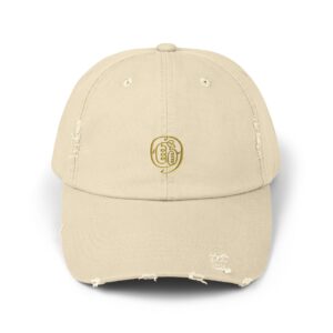 Unisex Distressed Cap Featuring Taoist Golden Light Mantra - Stone, One size