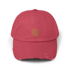 Unisex Distressed Cap Featuring Taoist Golden Light Mantra - Dashing Red, One size